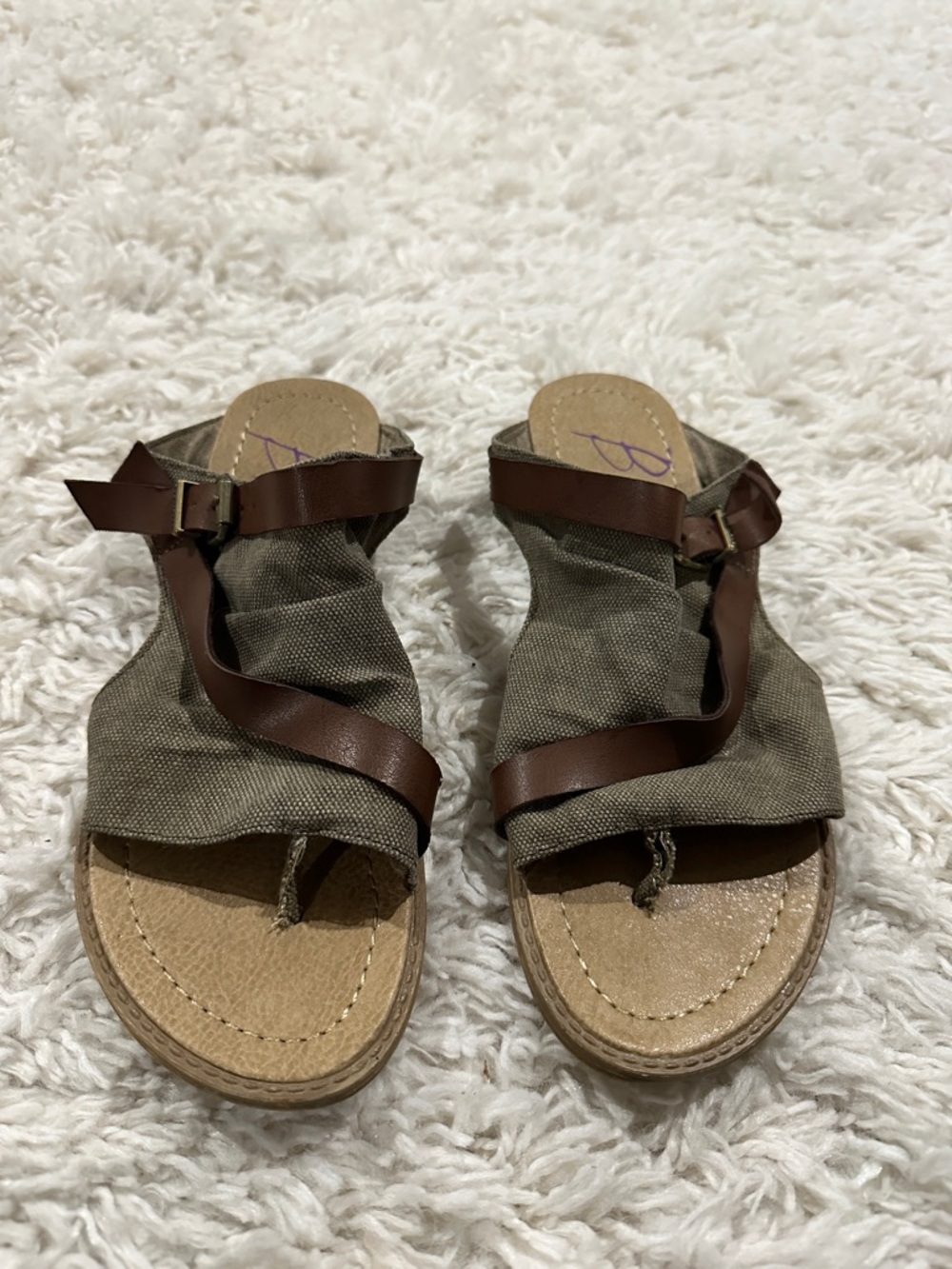 BLOWFISH Y2K Bohemian Olive Canvas and Brown Leather Women’s Sandals Sz 7